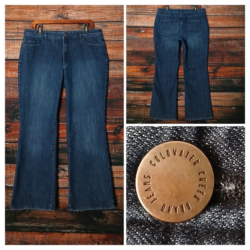 Coldwater Creek Jeans 16 Petite Boot Cut Tummy Control Dark Blue Denim Stretch